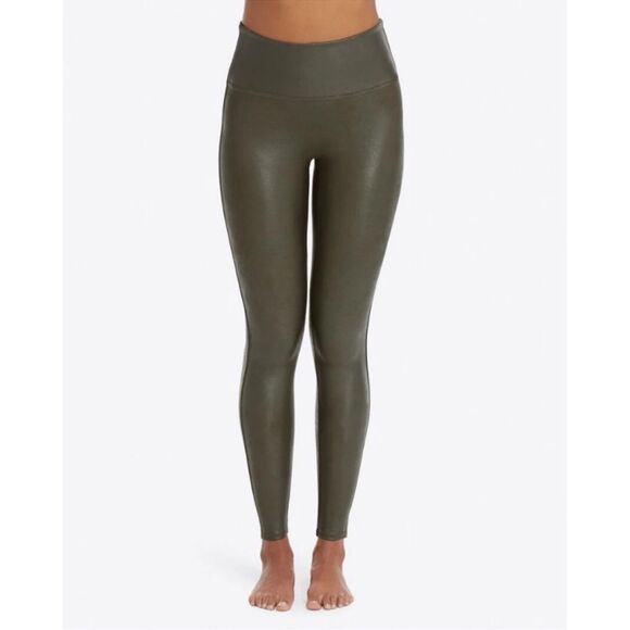 SPANX Faux Leather Leggings in Olive Green Medium - Picture 3 of 8